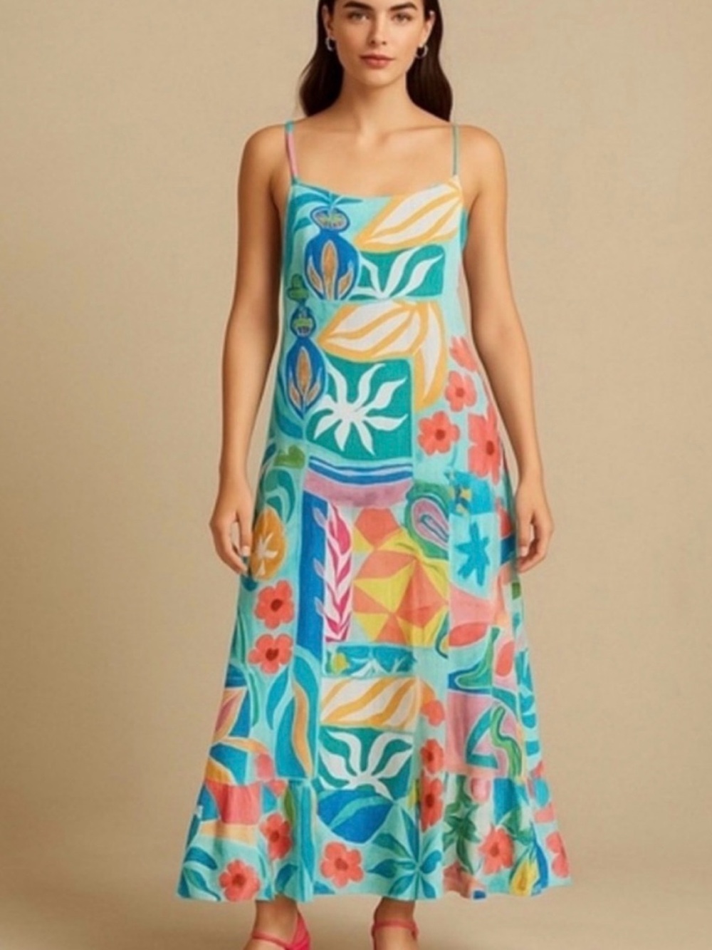 Paper Heart Tropical Print Tie Back Maxi Dress Size S